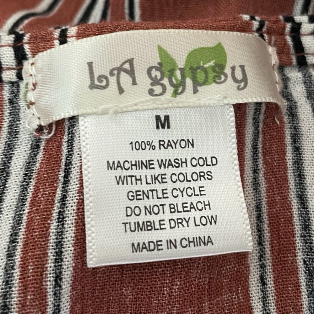 LA Gypsy Boho Peasant Blouse Size Medium Striped V-Neck Faux Wrap Long Sleeve - Picture 5 of 5